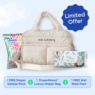 PowerMama - Luxury & Functional Diaper Bag + Free Diapers & Wipes Bonus