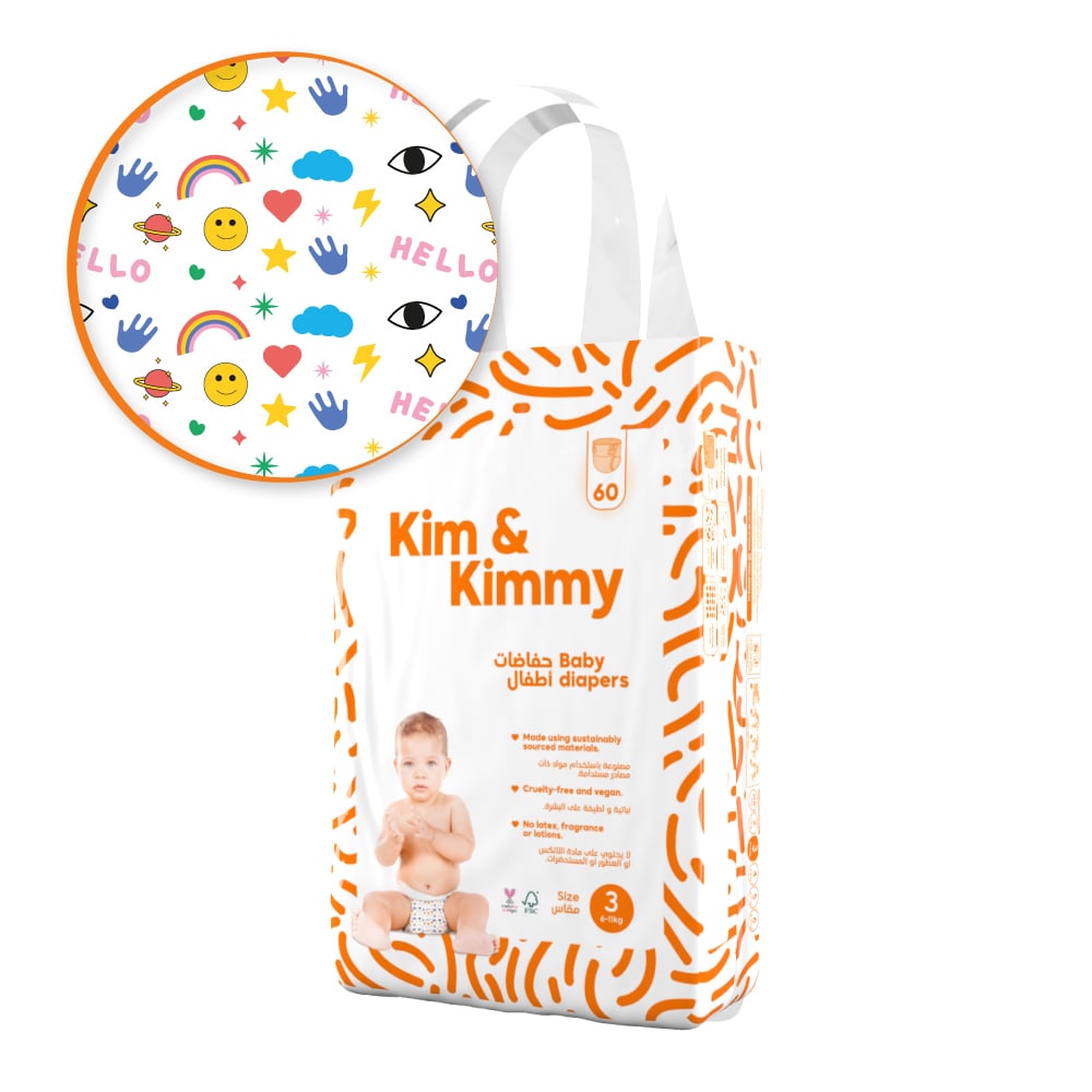 Kim & Kimmy - Size 3 Diapers, 6 - 11kg, Qty 60