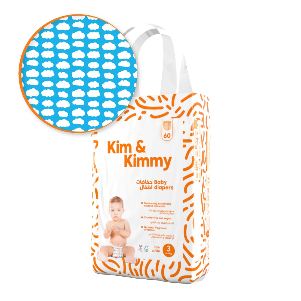 Kim & Kimmy - Size 3 Diapers, 6 - 11kg, Qty 60